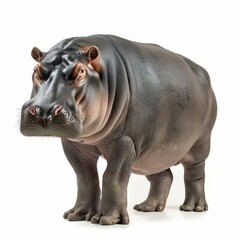 Full-body image of a standalone hippo with detailed skin texture isolated on a white background.