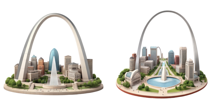 set of st louis gateway arch isolated on transparent background