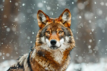 Portrait of a wolf in winter forest,  Wildlife scene from nature - obrazy, fototapety, plakaty