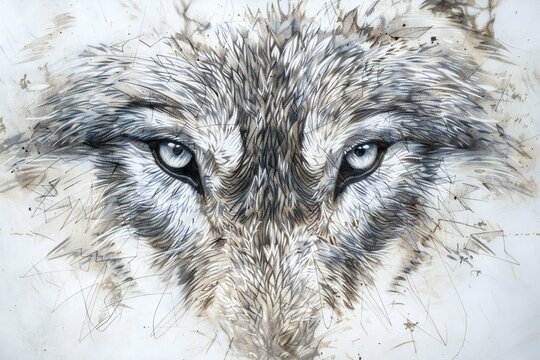 Close up of wolf face on white background,  Wildlife animal portrait
