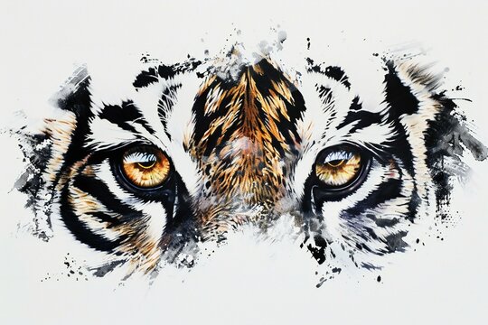 Watercolor illustration of a tiger's face on a white background