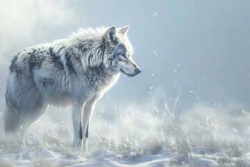 Grey wolf (Canis lupus) in winter landscape - obrazy, fototapety, plakaty