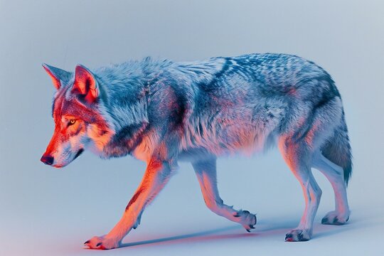 Portrait of a wolf on a light background,   rendering