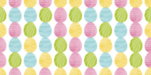 Cute illustration with colorful Easter eggs with watercolor texture, spring banner
