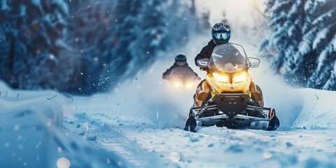 A man is riding a snowmobile on a snowy mountain