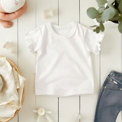 Infants, Baby Summer Short Sleeve White T-Shirt Mockup