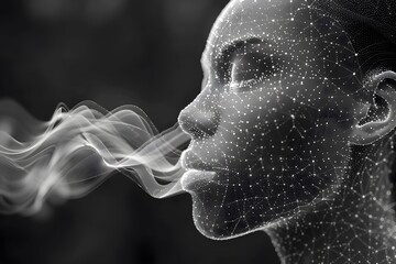 Woman Smoking a Cigarette With White Smoke - obrazy, fototapety, plakaty