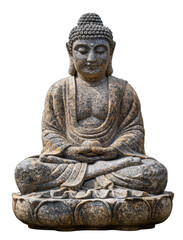 Stone buddha statue in meditation isolated on transparent background