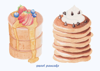 Cute Watercolor Pancake Clip Art - Download Breakfast Illustration
