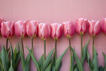 Pink tulips on a pink background,  Floral background with flowers