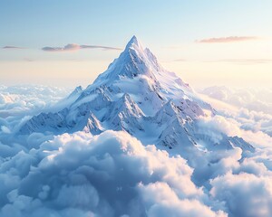 Mountain peak piercing through clouds, top view, clear skies, symbol of clarity, vibrant daylight, breathtaking scenery - obrazy, fototapety, plakaty