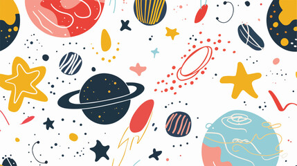 Space stars planets. Hand drawn Four shapes and doodle