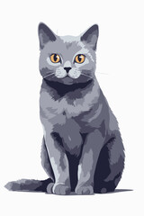 cute gray cat illustration, gray flat vector on white background, animal illustration, animal vector