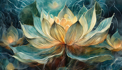 pattern of lotus flowers made of wisps of smoke, invoking a sense of wonder and fascination