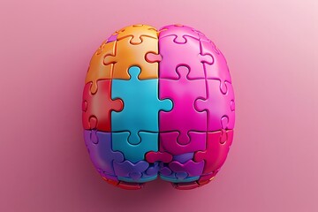 Brain puzzle pieces fitting together, top view, bright colors, metaphor for brain training, clear focus