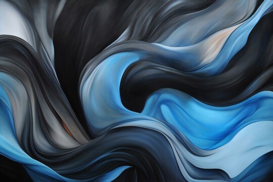 Abstract background of blue and black liquid paint, digitally generated image