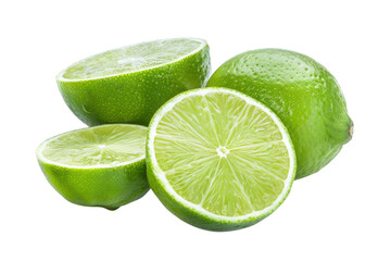 Green lime with cut in half and slices
.isolated on white background