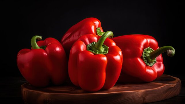 Fresh sweet peppers or bell pepper isolated on black background.
