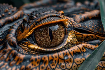 Fotobehang Close up of a menacing wild crocodile in its natural habitat, showcasing remarkable details © Andrei