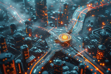 Obraz premium Smart technologically advanced city of energy, transportation, and communication systems.