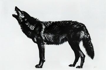 Illustration of a black wolf in profile on a white background