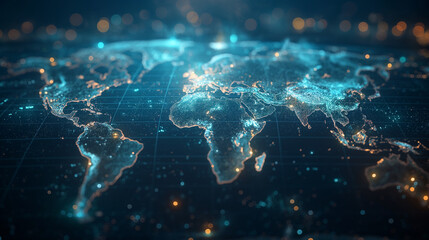 Digital world map , Globalization, Hi tech and synchronization. - obrazy, fototapety, plakaty
