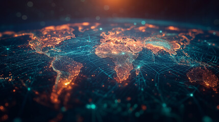 Digital world map , Globalization, Hi tech and synchronization. - obrazy, fototapety, plakaty