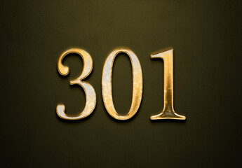 Old gold effect of 301 number with 3D glossy style Mockup.	