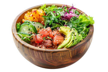 poke bowl salade in wooden bowl
.isolated on white background