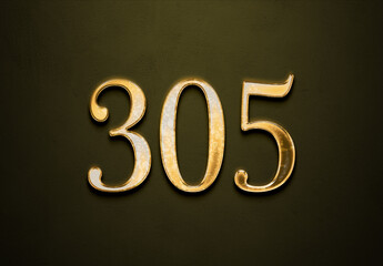 Old gold effect of 305 number with 3D glossy style Mockup.	