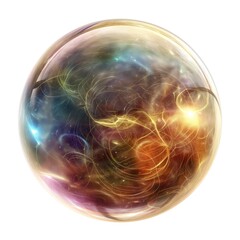 Abstract colorful sphere with swirling patterns resembling cosmic nebulae and energy flows. - obrazy, fototapety, plakaty