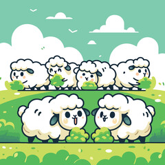 illustration of a flock of sacrificial animal sheep eating grass