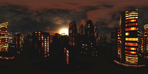 HDRI. Equirectangular projection. Spherical panorama., Night city, Cityscape, Environment map
3d rendering
