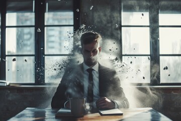 Technology disruption and job replacement concept caused by harmful technological transformation affecting the economic and workforce demands. A man profession is obsolete. AIG41