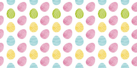 Cute illustration with colorful Easter eggs with watercolor texture, spring banner