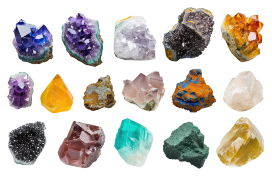 Set of healing minerals, gemstones and crystals
.isolated on white background