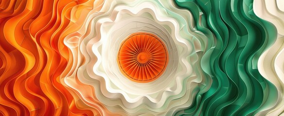 Independence Day in India background with saffron, white, and green stripes and a spinning Ashoka Chakra - obrazy, fototapety, plakaty