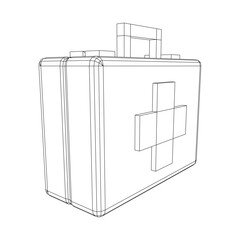 Suitcase of medical aid. Med kit symbol of emergency assistance with cross first aid equipment and treatment. Wireframe low poly mesh vector illustration