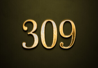 Old gold effect of 309 number with 3D glossy style Mockup.	