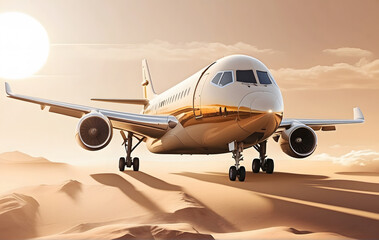 Commercial jet plane with sun background