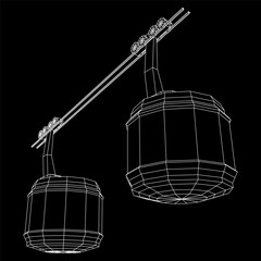 Cable car cabin gondola. Funicular simple cableway concept. Wireframe low poly mesh vector illustration