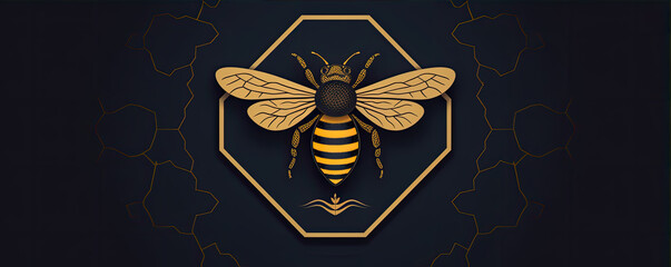 Elegant bee emblem on hexagonal pattern. Bees logo design.