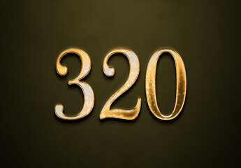 Old gold effect of 320 number with 3D glossy style Mockup.	 - obrazy, fototapety, plakaty