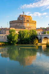 Castle of Holy Angel (Castel Sant'Angelo) and St. Angel bridge (Ponte Sant'Angelo) over Tiber river...