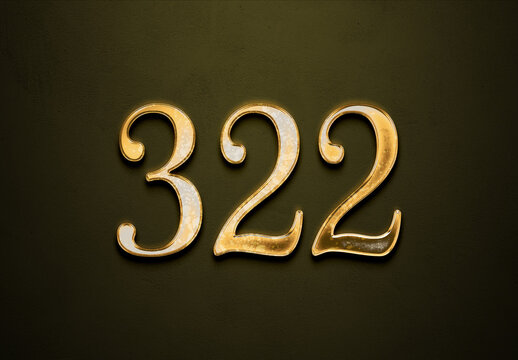 Old gold effect of 322 number with 3D glossy style Mockup.	
