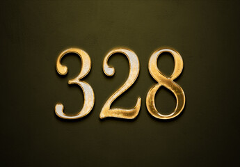 Old gold effect of 328 number with 3D glossy style Mockup.	