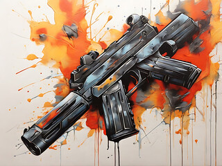 gun on oil painting style