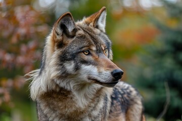 Portrait of a wolf, Canis lupus, in autumn
