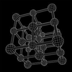 Crystal lattice molecule grid. Sodium chloride rock salt. Wireframe low poly mesh vector illustration.