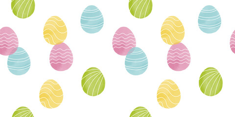 Cute illustration with colorful Easter eggs with watercolor texture, spring banner
